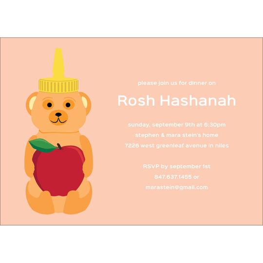 Coral Honey Bear Rosh Hashanah Invitations